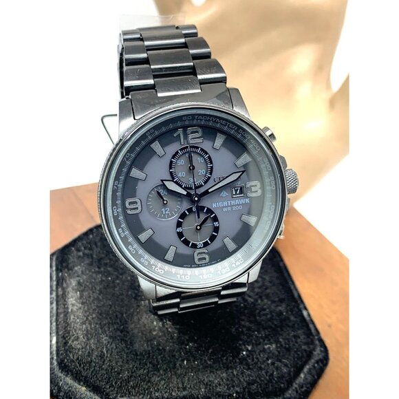 Citizen Men's Watch CA0295-58E Nighthawk Eco Drive Chronograph Black Dial Steel - Picture 14 of 15